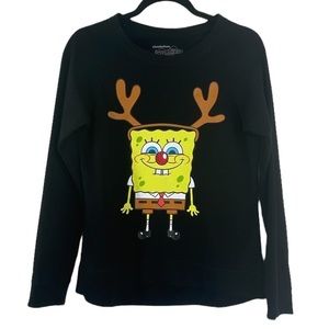 𝅺nickelodeon SpongeBob SquarePants Women’s Black Christmas Themed Shirt Size M